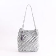 定番【COOCO】メタリック柄編み ロングハンドル トートバッグ
