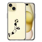 iPhone 15 Plus 側面ソフト 背面ハード ハイブリッド クリア ケース サッカー ヘディング 男子 黒