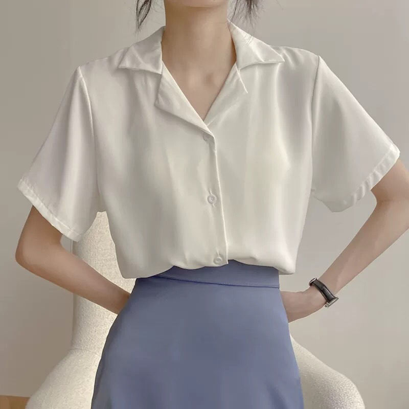 2024 春夏韓国スタイルプロフェッショナルスーツの襟ラペル学生半袖シャツ女性の無地トップ