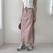【韓国ファッション】2024年春新作 ラインナイロンカーゴスカート　スリット　ロングスカート