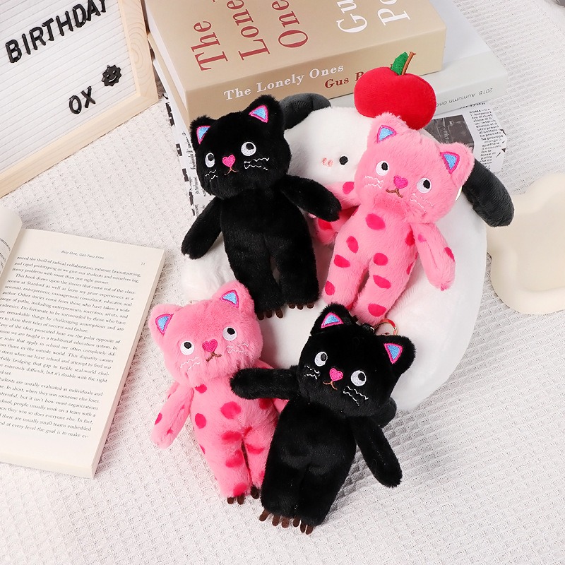 2色 韓国で流行 ぬいぐるみ 猫のキーホルダー ピンク 黒  ネコ 猫のキーチェーン  可愛い 猫雑貨