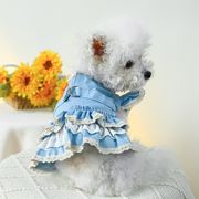犬の服 春夏の新作 小型犬と中型犬 テディベア レースデニムドレス    お姫様 青い ワンピース