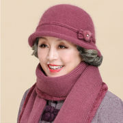 中高年帽子女性秋冬保温加絨おばあさんおばあさんおばあさんウサギ毛糸防寒帽子