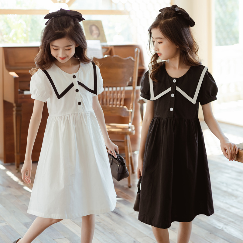 夏の新しいスタイル ガールズドレス 半袖ロングドレス かわいい 韓国で人気のコットンスカート