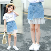 女の子 デニムスカート 夏の新しいスタイル 韓国の子供服 メッシュスカート