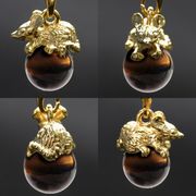 干支ストラップ 子（ね） タイガーアイ◆10mm玉◆