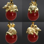 干支ストラップ 子（ね） カーネリアン◆10mm玉◆