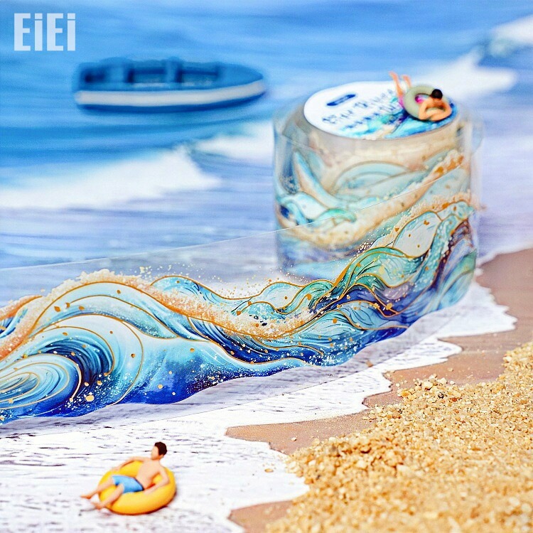 立体金箔押し クリアテープ しぶき 波の花 浪花 潮煙 水彩 流れ