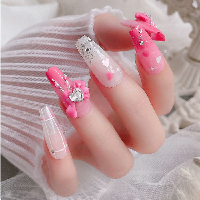 ファンシー リボン ネイルパーツ 3D ハート バレンタイン 白 ピンク 