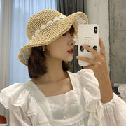 2色 レースフラワー麦わら帽子 韓国のファッション 夏の新作 日よけ帽 ビーチハット