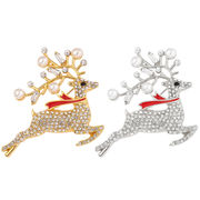 クリスマスブローチ  可愛い 鹿ブローチ ダイヤモンドパール鹿コサージュ 女性 アクセサリー アニマルピン