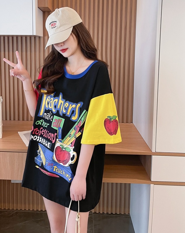 【予約222993】大きいサイズ春夏新作 韓国 レディース ファッション   Tシャツワンピース  LL-4L