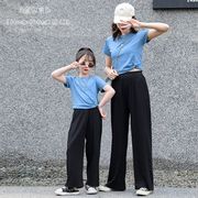 親子ペア ママと娘 夏服 上下セット レジャー 親子コーデ セットアップ  Tシャツ+ワイドレッグパンツ
