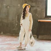 韓国子供服 2点セット カジュアル ナチュラル tシャツ オーバーオール ロングパンツ 春秋 ストライプ