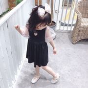ワンピース 韓国子供服 子供ドレス 夏 半袖 コットン フレアスカート ハート リゾート 女の子 赤ちゃん
