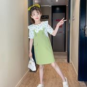 韓国子供服 セットアップ シャツ サロペット ドット 水玉 ２点セット コットン プリント 夏 半袖 ゆったり