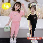 韓国子供服 セットアップ tシャツ パンツ プリント 虹 コットン ズボン 夏 半袖 ゆったり カジュアル