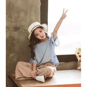 韓国子供服 セットアップ カジュアル ナチュラル トップス+ガウチョパンツ 夏 ワイドパンツ 薄手 五分袖