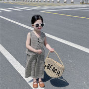 2024夏新作  ベビー服 韓国風子供服  女の子 袖なしトップス+ワイドパンツ  2点セット 90cm-140cm