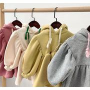 2024年秋冬子供服、女の子用フード付きセーター、厚手のフリースドレス