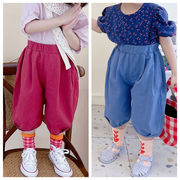 韓国の子供服、2024年夏の新しいショーツ、女の子の韓国のリネンコットンパンツ、子供用ショーツ
