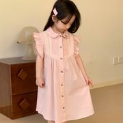 かわいいピンク  ワンピース ドレス 韓国子供服  夏新作   コットン  子供服  シャツワンピース