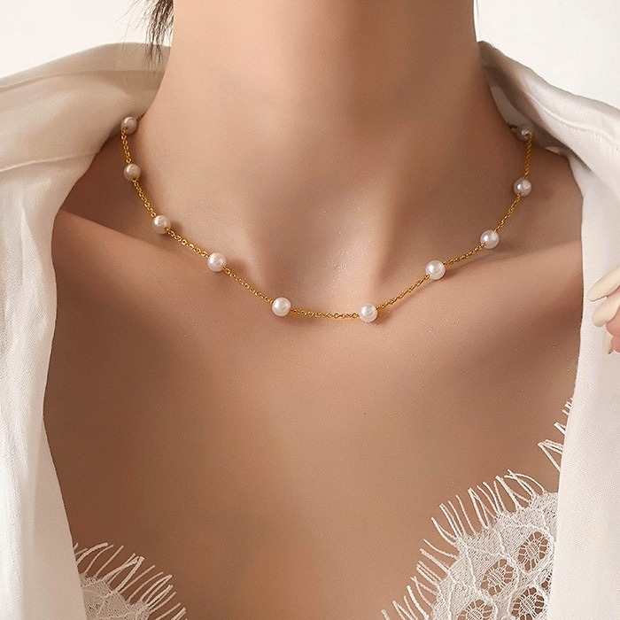 パール チタン鋼のネックレス 女性 ファッション 鎖骨チェーン