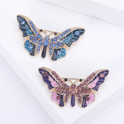 2色 蝶のブローチ ラインストーン バタフライ コサージュピン  レディースアクセサリー