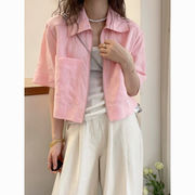 シャツ 2024 新しいピンクのファッションジャケット韓国風ルーズショートトップ
