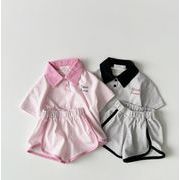 2024 新しい子供服韓国スタイルストライプガールズボーイズポロシャツ半袖ショートパンツスーツ