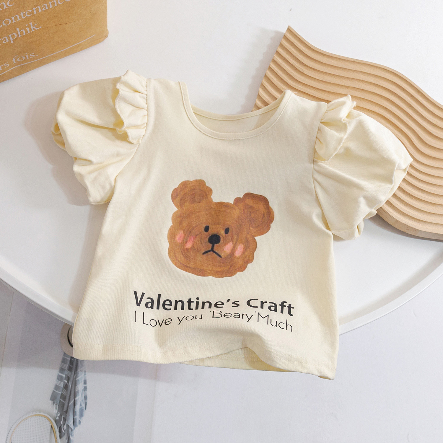 2024新作 韓国子供服 子供 キッズ 女児 トップス パフ袖 肩フリル くま  