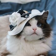ペット用品 ペットの帽子 猫 犬 ファッション 椿 麦わら帽子 かわいいリボン