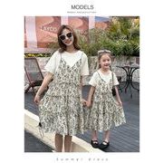 2024新作 韓国子供服  親子服  女の子 半袖ワンピース  2色100-150cm