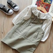 秋　女の子　セットアップ　シャツ　つりスカート　2点セット　ワンピース　重ね着　韓国子供服　可愛い