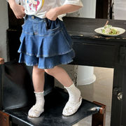 子供服　90~140cm　キッズデニムスカート　可愛いフリルミニスカート　韓国キッズ服