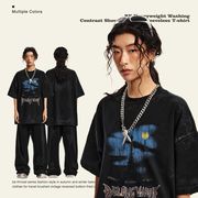 P17795メンズ 2024春夏新作 Tシャツ トップス 欧米風  半袖 ヴィンテージ プリント 快適な着心地