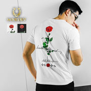 【Tシャツ】バラデザイン バックプリント 半袖 クルーネック Tシャツ／SOMEDIFF