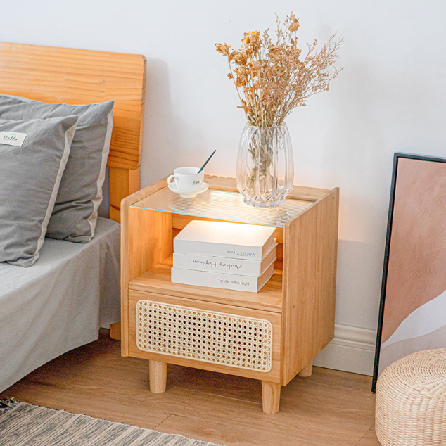 ガラス天板 ベッドサイドテーブル キャビネット サイドテーブル