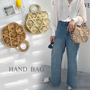 2024新作 ハンドバッグ 手持ちバッグ かご風 ストローバッグ ナチュラル サークルモチーフ 夏バッグ