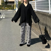 レディースパンツ　ハイウェスト　ゆったり　春夏　ins　デザイン　ヒョウ柄