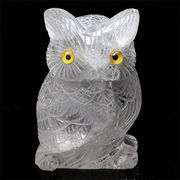 彫刻品 水晶 フクロウ彫り  ふくろう 梟 置物 天然石