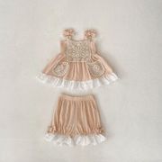 [73-100cm] 女の子2点セット リボン結びキャミソールトップス＋パンツ セットアップ キッズ 子供服