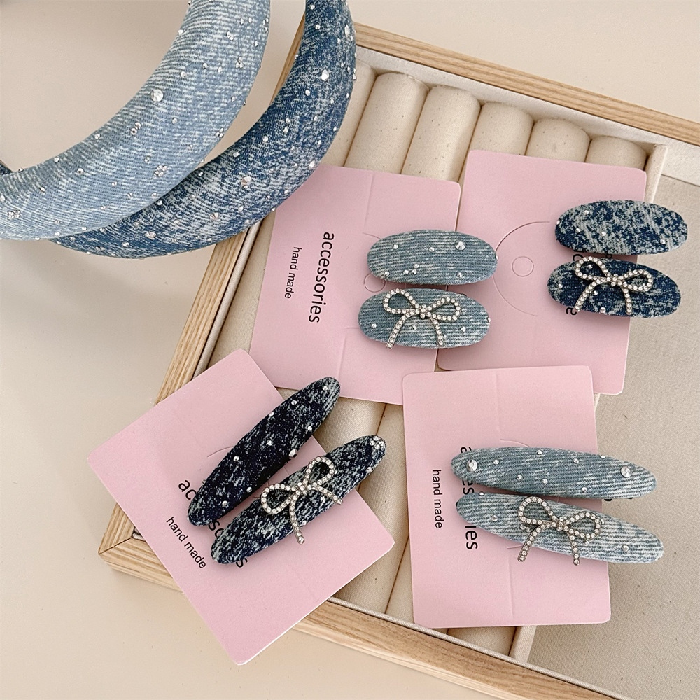 no.48 ハンドメイド デニムリボンの上品ヘアアクセサリー no.48