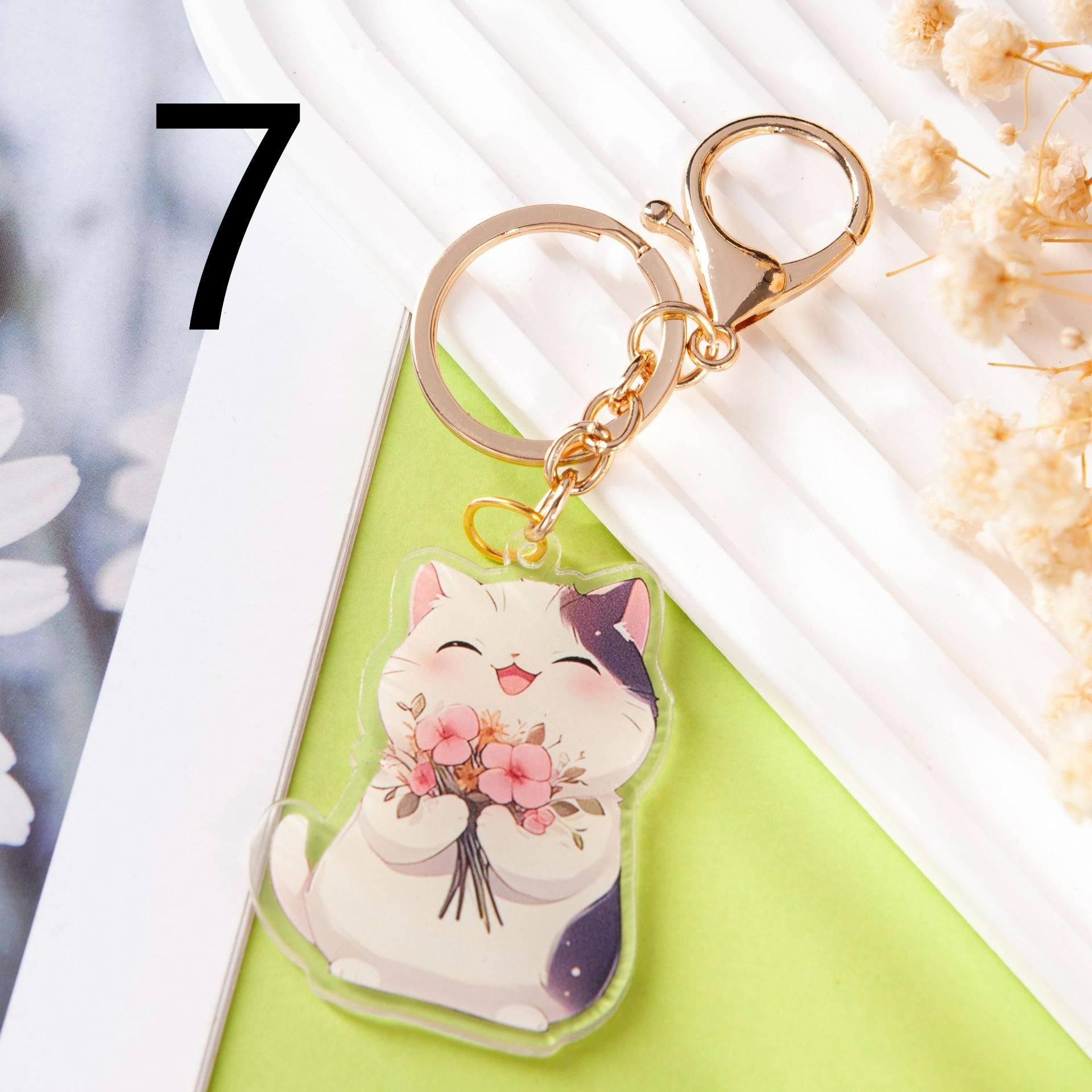 8色 漫画の猫のキーホルダー 猫アクセサリー 猫雑貨 アクリル