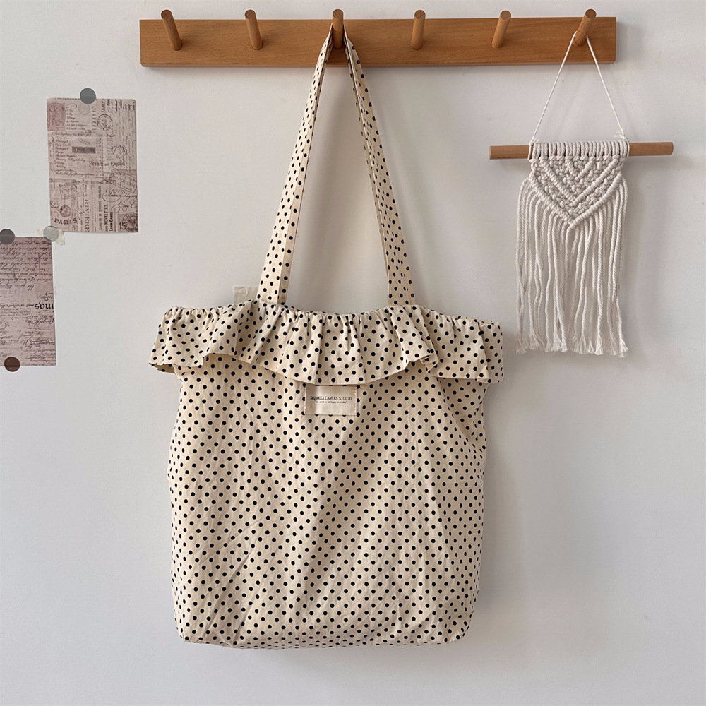 帆布　ドット　くすみブルー　フリル　レッスンバッグ 帆布 ドット くすみブルー フリル レッスンバッグ