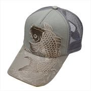 刺繍メッシュキャップ モノトーン鯉 グレー　帽子/和柄/夏/日除け