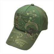 刺繍綿キャップ モノトーン風神雷神 カーキ　帽子/和柄/夏/日除け