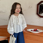 子供服　90~150cm　キッズブラウス　フリルホワイトシャツ　韓国キッズ服