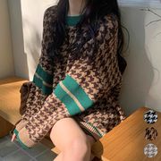 秋冬新作トップス千鳥柄ニットトップス 秋冬長袖韓国ニット