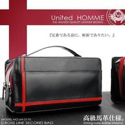 United HOMME　馬革ホースハイド  レッドクロスラインインレイ　BOX型　セカンドバッグ　UH-2175